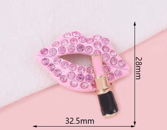 Pink Lips & Lipstick Bling Charm
