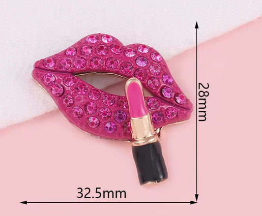 Hot Pink Lips & Lipstick Bling Charm